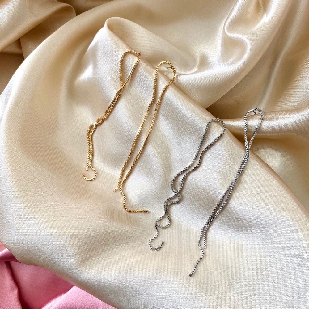 Metal Thread Drop Earrings Threader Dangle - Picture 3 of 10
